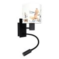 Brilagi - LED dziecięcy kinkiet BOBO z giętkim ramieniem 1xE27/25W/230V + LED/3W czarny/biały/zwierzątka