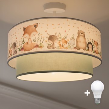 Brilagi - LED dziecięcy przysufitowy żyrandol BOBO 1xE27/10W/230V Ø 40 cm biały/zielony/z motywem zwierzątek