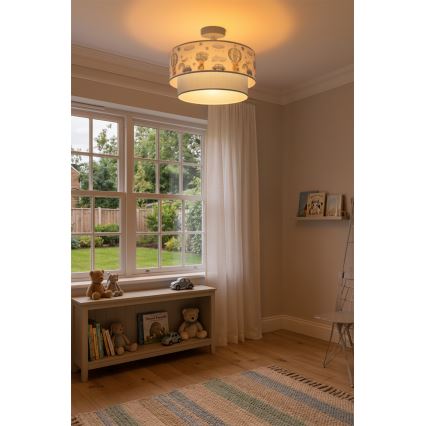 Brilagi - LED Dziecięcy Przysufitowy żyrandol BOBO 1xE27/10W/230V Ø 40 cm kremowy/niebieski/z motywem misiów