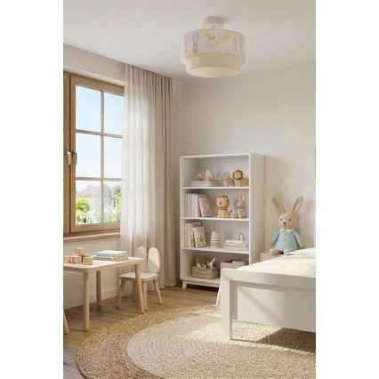 Brilagi - LED dziecięcy przysufitowy żyrandol BOBO 1xE27/60W/230V śr. 40 cm biały/beżowy/ze wzorem zwierzątek