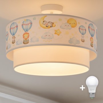 Brilagi - LED dziecięcy przysufitowy żyrandol BOBO 1xE27/60W/230V śr. 40 cm biały/beżowy/ze wzorem zwierzątek