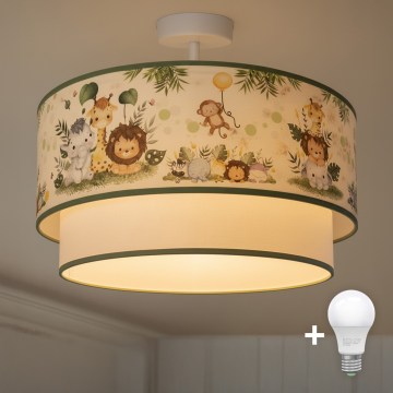 Brilagi-LED Dziecięcy przysufitowy żyrandol BOBO 1xE27/60W/230V śr. 40 cm kremowy/zielony/dżungla
