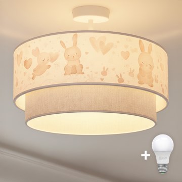 Brilagi - LED dziecięcy przysufitowy żyrandol BOBO 1xE27/60W/230V Ø 40 cm kremowy/szary/z króliczkami
