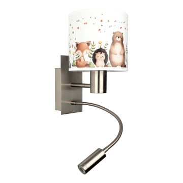 Brilagi - LED dziecięcy regulowany kinkiet BOBO 1xE27/25W/230V + LED/3W matowy chrom/biały/zwierzątka