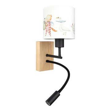 Brilagi - LED dziecięcy regulowany kinkiet BOBO WOOD 1xE27/25W/230V + LED/3W dąb/czarny/biały/zwierzątka