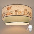 Brilagi - LED dziecięcy żyrandol na lince BOBO 1xE27/60W/230V śr. 40 cm biały/zielony/zwierzątka