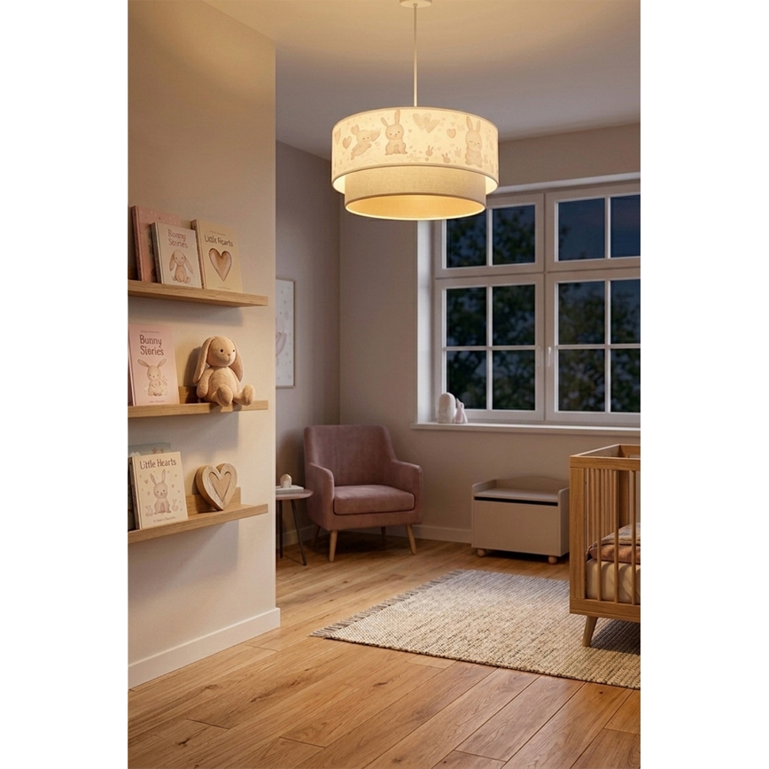 BRILAGI - LED dziecięcy żyrandol na przewodzie BOBO 1xE27/60W/230V Ø 40 cm kremowy/szary/króliczki