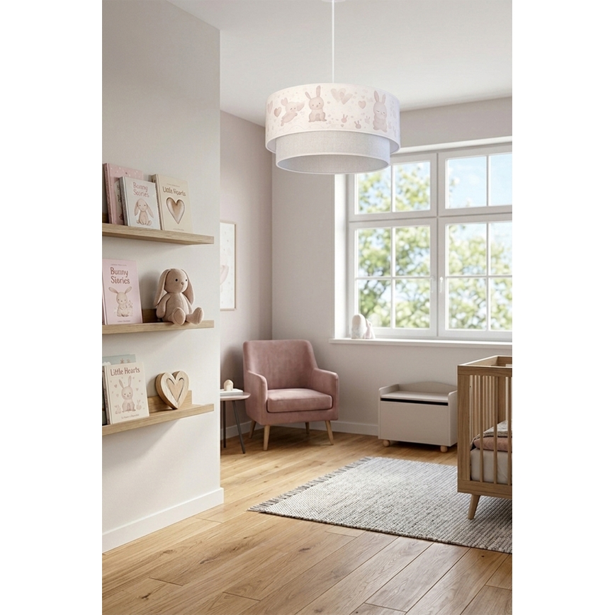 BRILAGI - LED dziecięcy żyrandol na przewodzie BOBO 1xE27/60W/230V Ø 40 cm kremowy/szary/króliczki