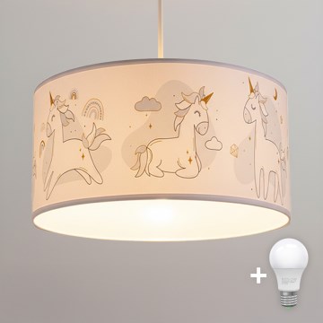 Brilagi - LED dziecięcy żyrandol na linkę BOBO 1xE27/10W/230V Ø 35 cm biały / z motywem jednorożców