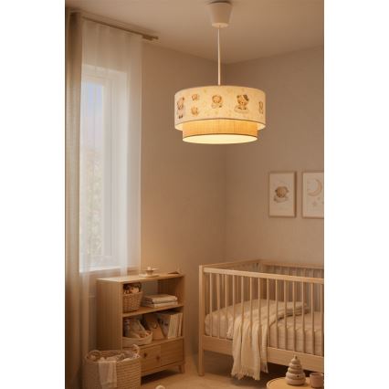 Brilagi - dziecięca lampa wisząca LED na przewodzie BOBO 1xE27/60W/230V śr. 40 cm biała/beżowa/z misiami