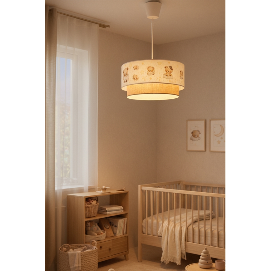 Brilagi - dziecięca lampa wisząca LED na przewodzie BOBO 1xE27/60W/230V śr. 40 cm biała/beżowa/z misiami