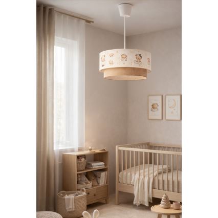 Brilagi - dziecięca lampa wisząca LED na przewodzie BOBO 1xE27/60W/230V śr. 40 cm biała/beżowa/z misiami