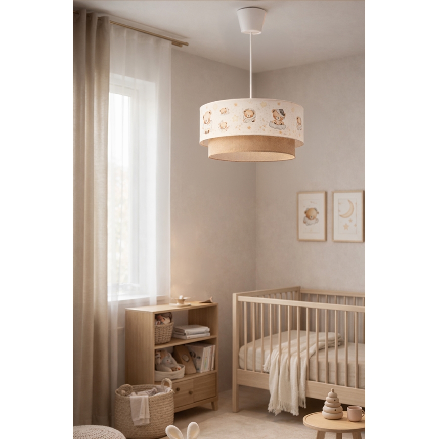 Brilagi - dziecięca lampa wisząca LED na przewodzie BOBO 1xE27/60W/230V śr. 40 cm biała/beżowa/z misiami