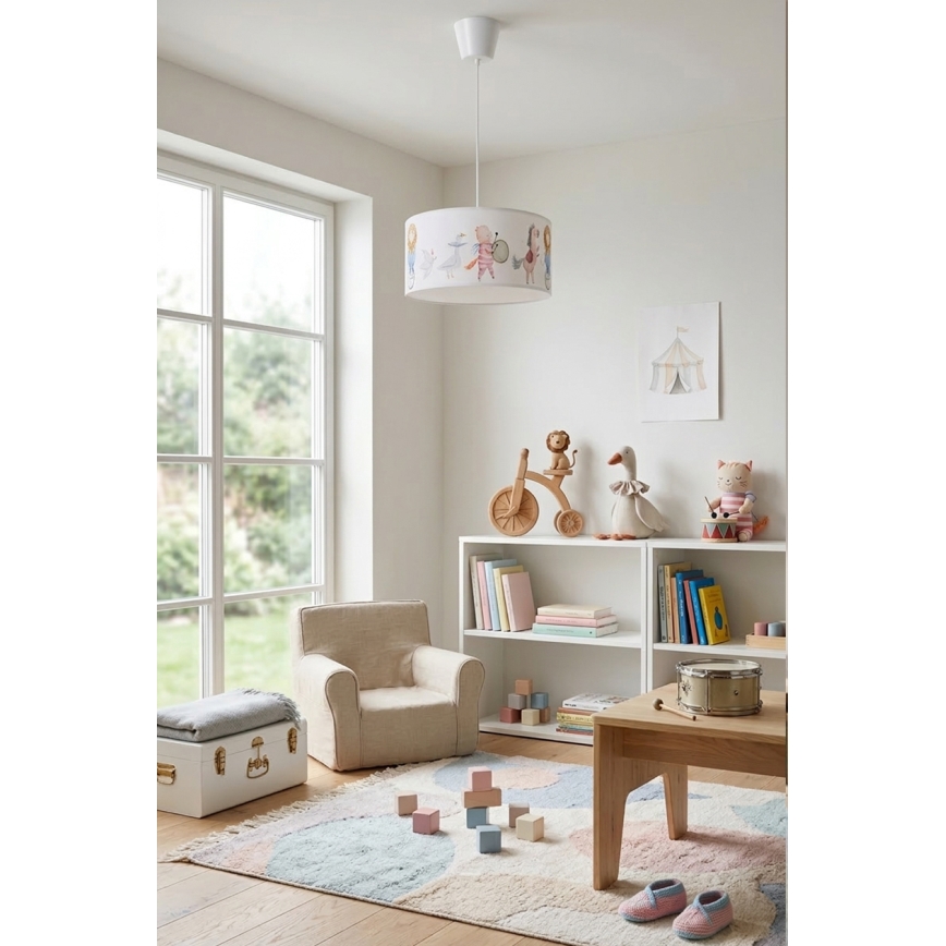 Brilagi - LED dziecięcy żyrandol na linku BOBO 1xE27/60W/230V pr. 35 cm biały/zwierzątka