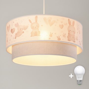 Brilagi - LED dziecięcy żyrandol na przewodzie BOBO 1xE27/60W/230V Ø 40 cm kremowy/szary/króliczki