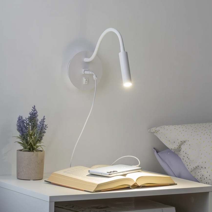 Brilagi - LED Elastyczna lampa naścienna z portem USB MAYA LED/3W/230V 4000K biała