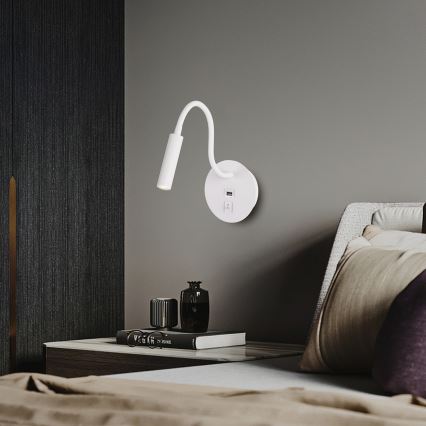 Brilagi - LED Elastyczna lampa naścienna z portem USB MAYA LED/3W/230V 4000K biała