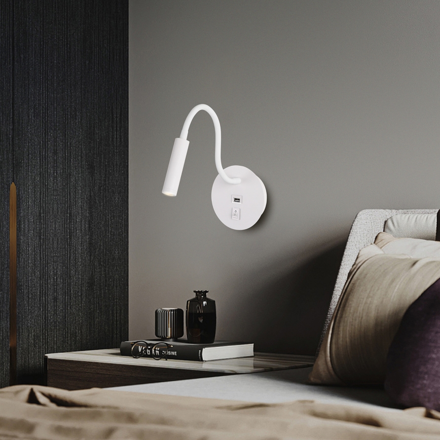 Brilagi - LED Elastyczna lampa naścienna z portem USB MAYA LED/3W/230V 4000K biała