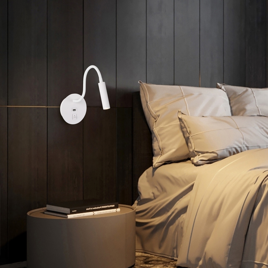 Brilagi - LED Elastyczna lampa naścienna z portem USB MAYA LED/3W/230V 4000K biała