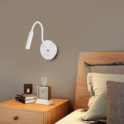 Brilagi - LED Elastyczna lampa naścienna z portem USB MAYA LED/3W/230V 4000K biała