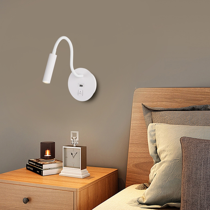 Brilagi - LED Elastyczna lampa naścienna z portem USB MAYA LED/3W/230V 4000K biała