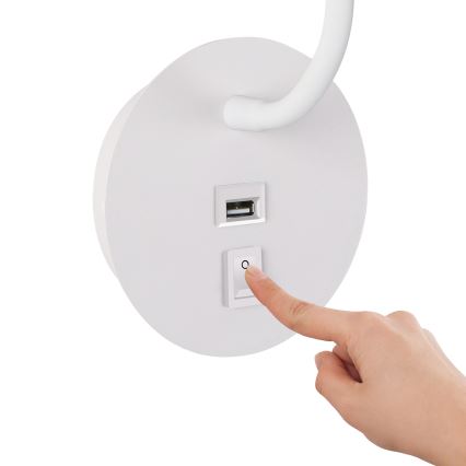 Brilagi - LED Elastyczna lampa naścienna z portem USB MAYA LED/3W/230V 4000K biała