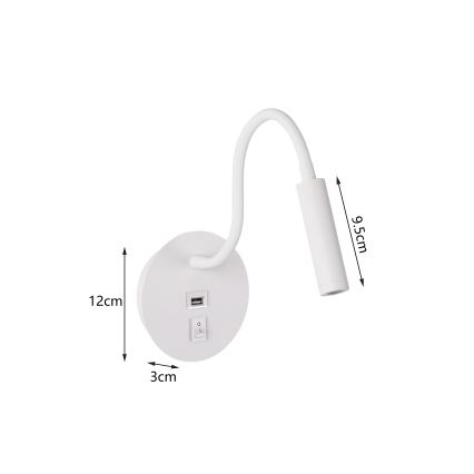 Brilagi - LED Elastyczna lampa naścienna z portem USB MAYA LED/3W/230V 4000K biała