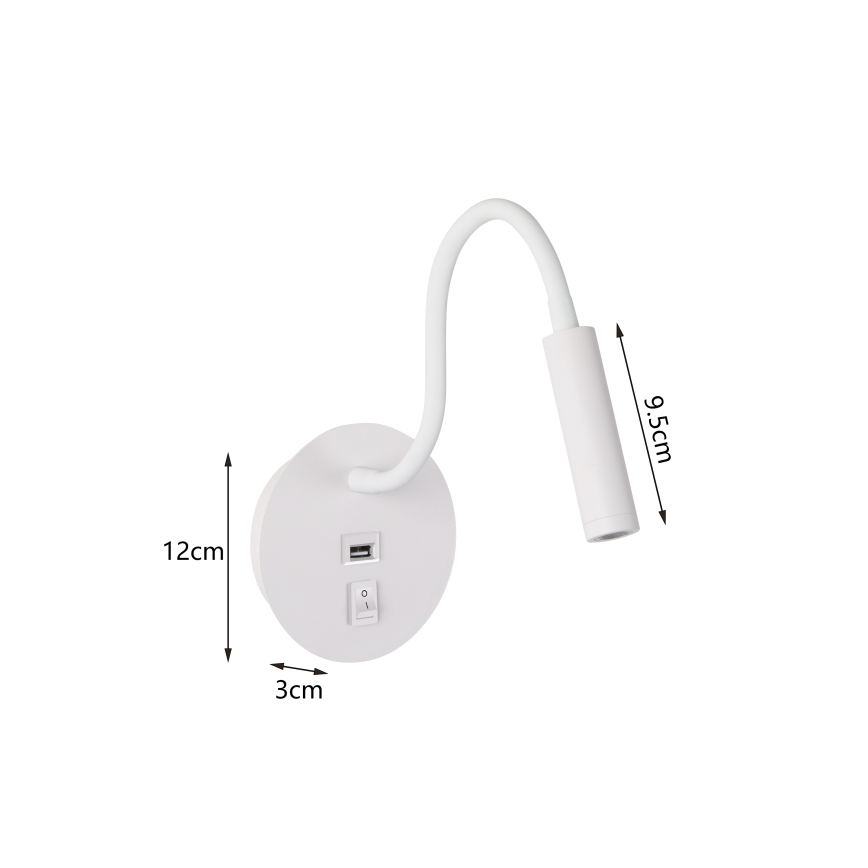 Brilagi - LED Elastyczna lampa naścienna z portem USB MAYA LED/3W/230V 4000K biała