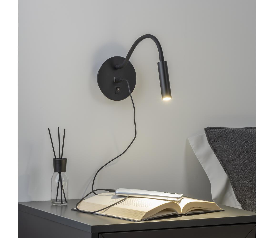 Brilagi - LED Elastyczna lampa naścienna z portem USB MAYA LED/3W/230V czarna