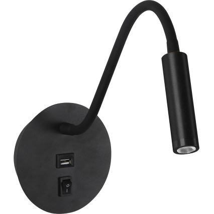 Brilagi - LED Elastyczna lampa naścienna z portem USB MAYA LED/3W/230V 4000K czarna