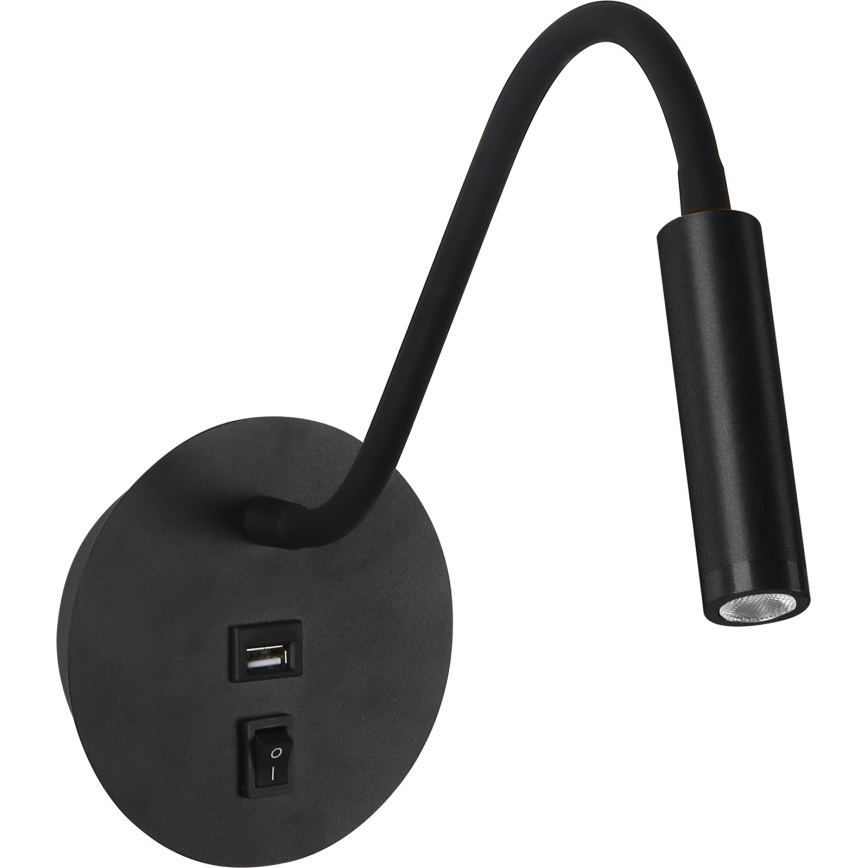 Brilagi - LED Elastyczna lampa naścienna z portem USB MAYA LED/3W/230V 4000K czarna