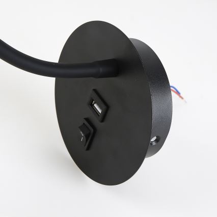 Brilagi - LED Elastyczna lampa naścienna z portem USB MAYA LED/3W/230V 4000K czarna