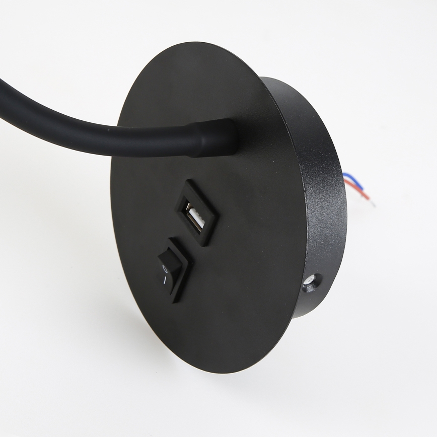 Brilagi - LED Elastyczna lampa naścienna z portem USB MAYA LED/3W/230V 4000K czarna