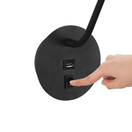 Brilagi - LED Elastyczna lampa naścienna z portem USB MAYA LED/3W/230V 4000K czarna