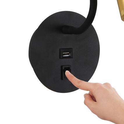 Brilagi -LED Elastyczna lampa naścienna z portem USB MAYA LED/3W/230V czarna/złota
