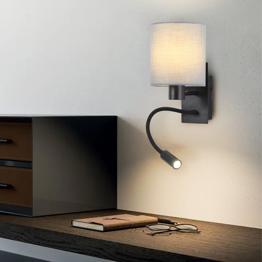 Brilagi - LED Elastyczny kinkiet NUBILA 1xE27/25W/230V + LED/3W czarny/szary