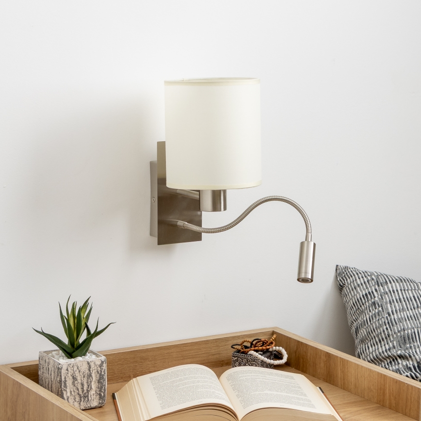 Brilagi - LED Elastyczny kinkiet NUBILA 1xE27/25W/230V + LED/3W matowy chrom/kremowy