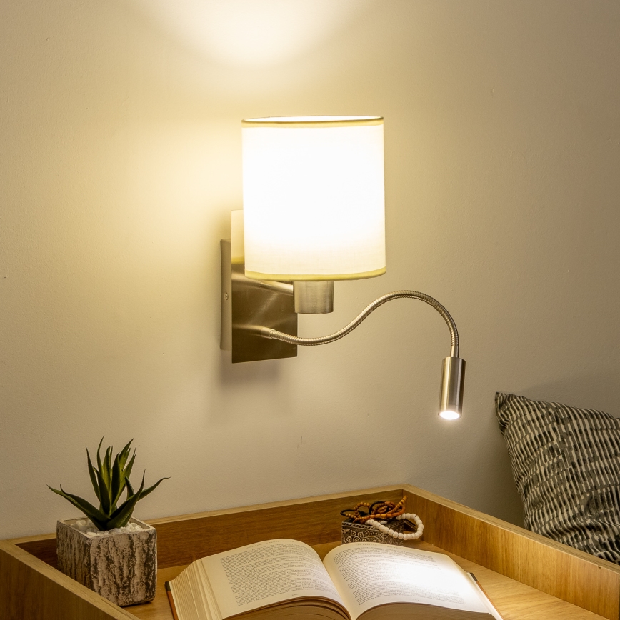 Brilagi - LED Elastyczny kinkiet NUBILA 1xE27/25W/230V + LED/3W matowy chrom/kremowy