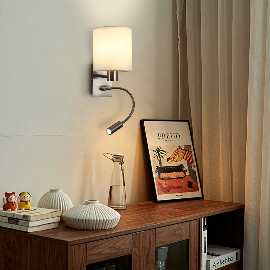 Brilagi - LED Elastyczny kinkiet NUBILA 1xE27/25W/230V + LED/3W matowy chrom/kremowy