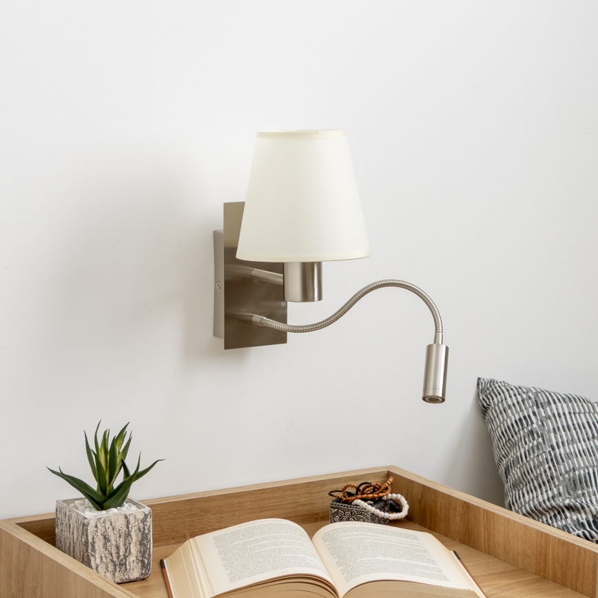Brilagi - LED Elastyczny kinkiet NUBILA 1xE27/25W/230V + LED/3W matowy chrom/kremowy