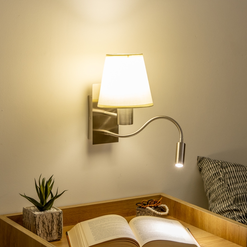 Brilagi - LED Elastyczny kinkiet NUBILA 1xE27/25W/230V + LED/3W matowy chrom/kremowy