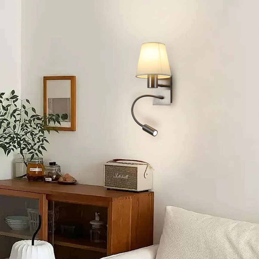 Brilagi - LED Elastyczny kinkiet NUBILA 1xE27/25W/230V + LED/3W matowy chrom/kremowy