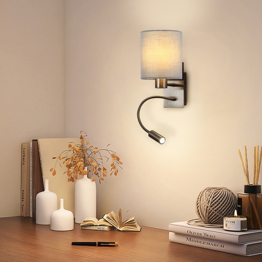 Brilagi - LED Elastyczny kinkiet NUBILA 1xE27/25W/230V + LED/3W matowy chrom/szary