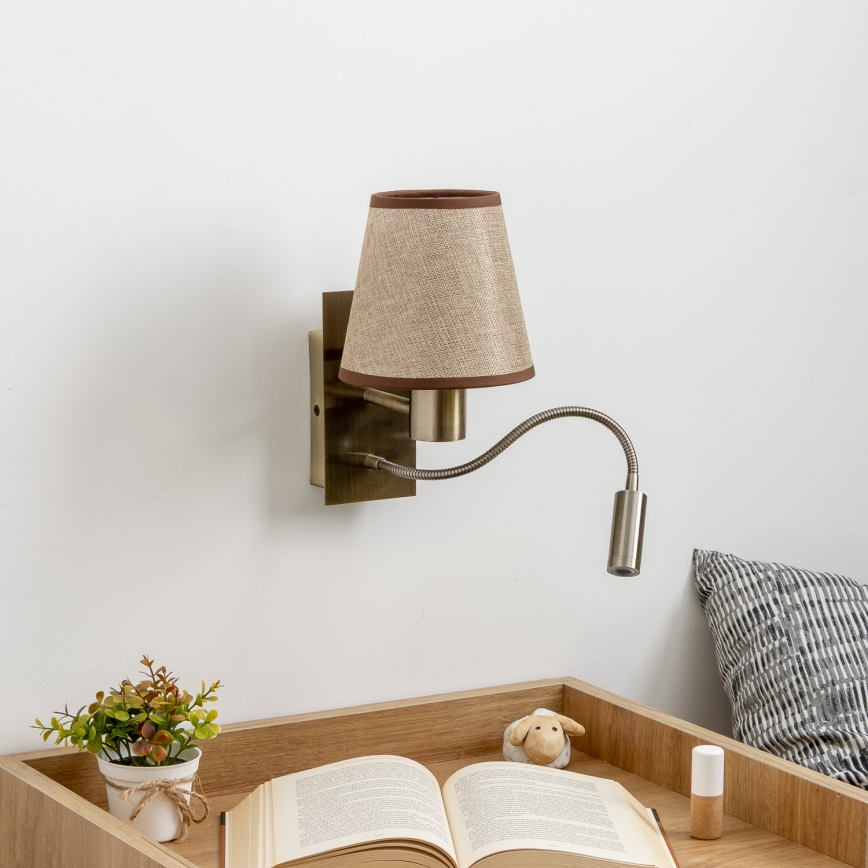 Brilagi - LED Elastyczny kinkiet NUBILA 1xE27/25W/230V + LED/3W mosiądz/brązowy