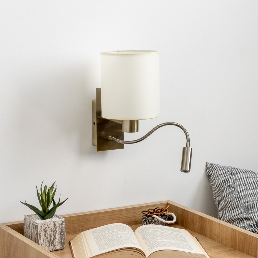Brilagi - LED Elastyczny kinkiet NUBILA 1xE27/25W/230V + LED/3W mosiądz/kremowy