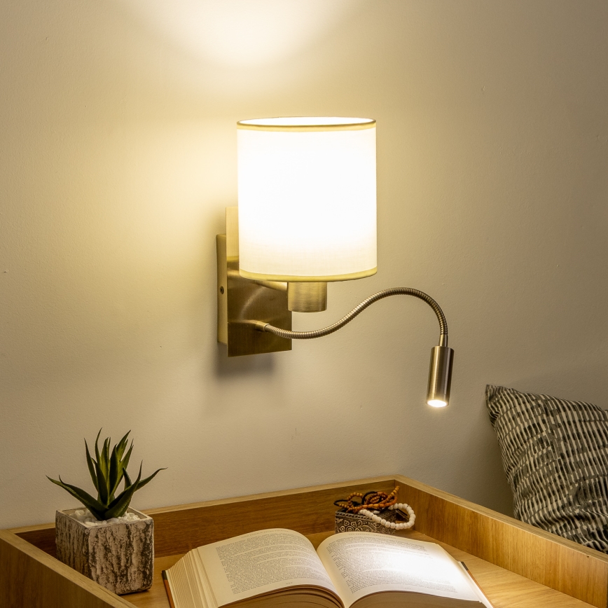 Brilagi - LED Elastyczny kinkiet NUBILA 1xE27/25W/230V + LED/3W mosiądz/kremowy