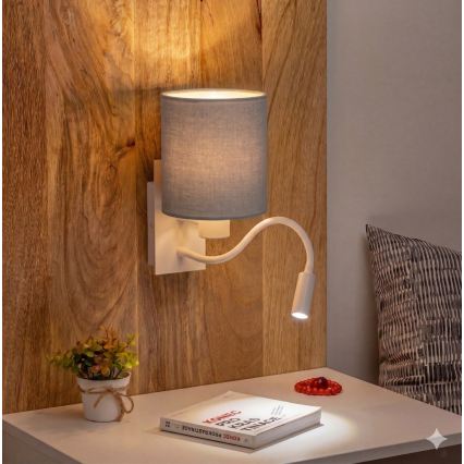 Brilagi - Elastyczny kinkiet LED NUBILA 1xE27/25W/230V + LED/3W biały/jasnoszary