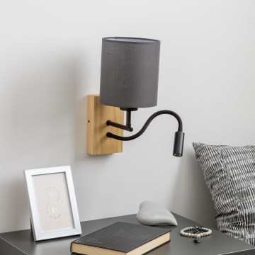 Brilagi - LED Elastyczny kinkiet NUBILA WOOD 1xE27/25W/230V + LED/3W dąb/antracyt