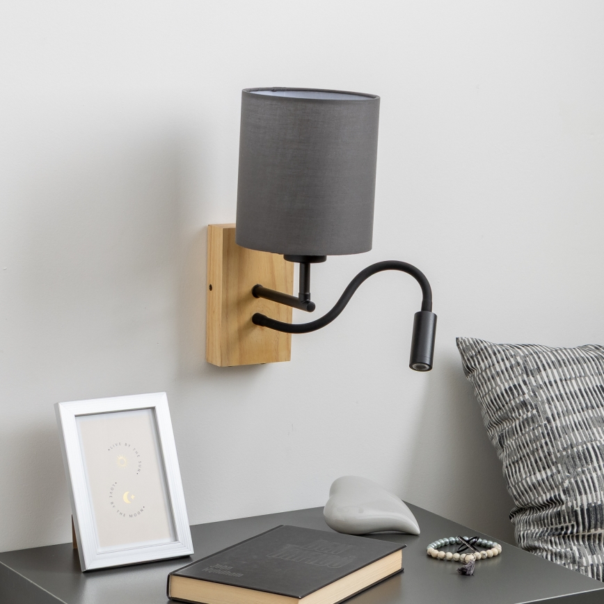 Brilagi - LED Elastyczny kinkiet NUBILA WOOD 1xE27/25W/230V + LED/3W dąb/antracyt