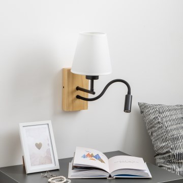 Brilagi - LED Elastyczny kinkiet NUBILA WOOD 1xE27/25W/230V + LED/3W dąb/biały